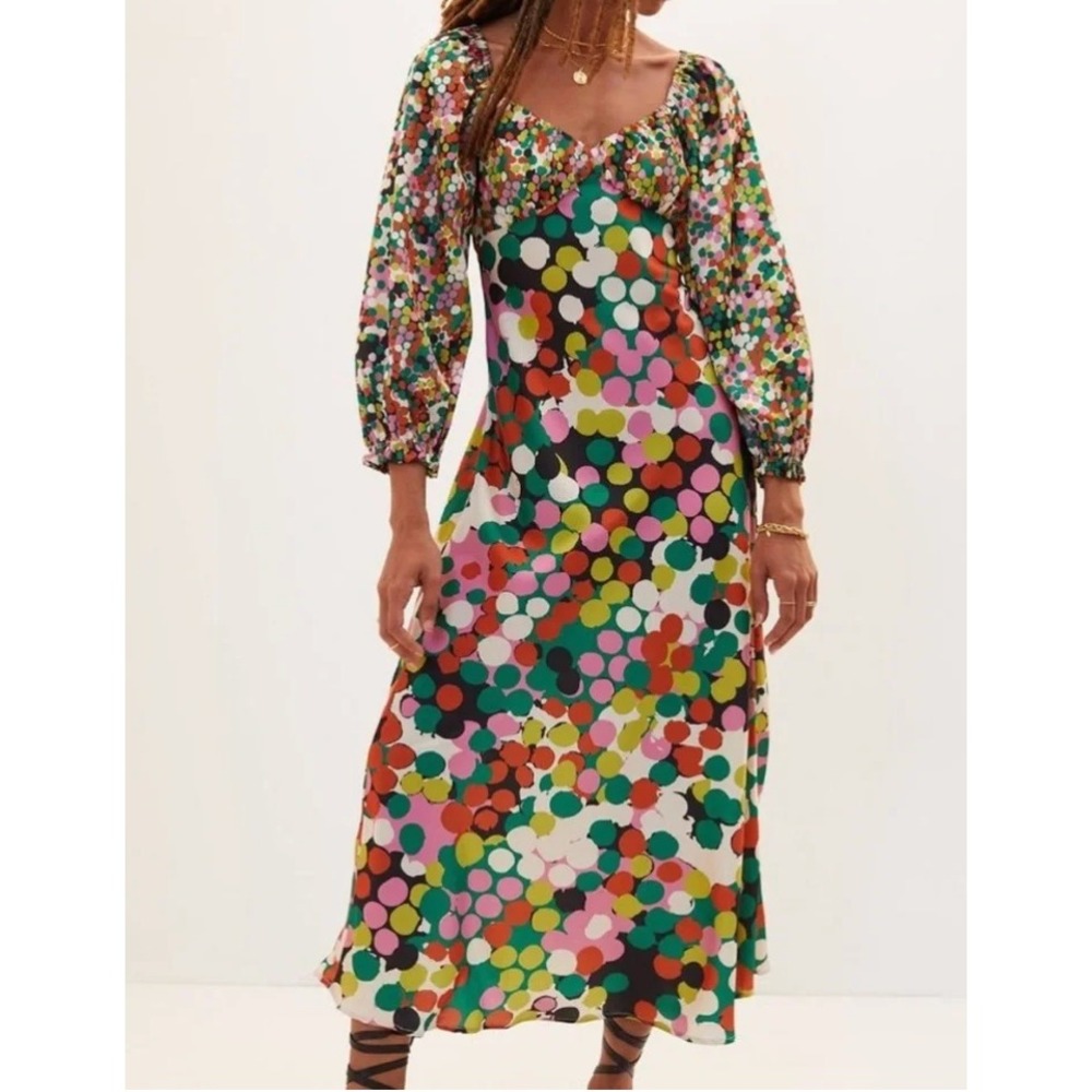 Porrige Anthropologie Polka Dot Balloon Sleeve Open Back Tie Midi Dress